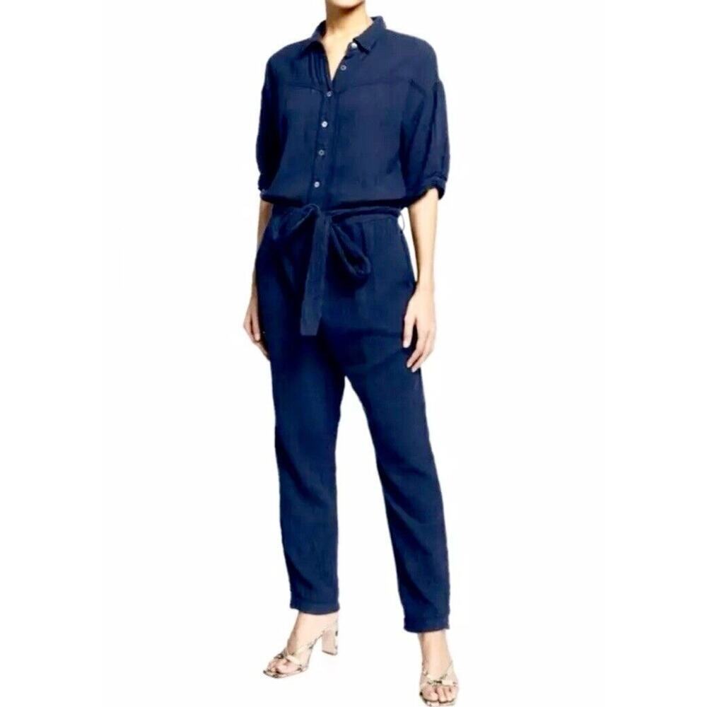 XiRENA Theo Jumpsuit Womens Size Small Short Sleeve Blue Gauze Belted $398
